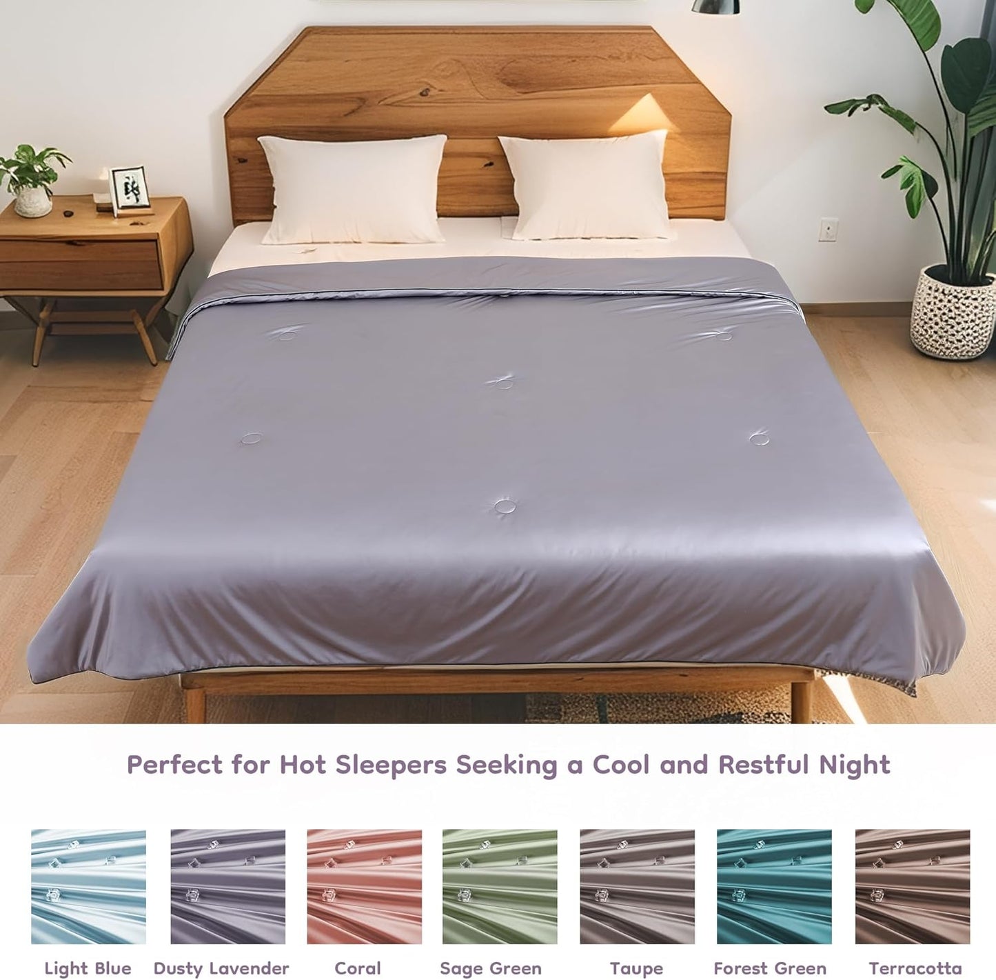 Cooling Comforter King Summer Blanket for Hot Sleepers, Silky-Soft & Cool Fiber, All-Season Comfort, Double-Sided Cold Blanket for Night Sweats, 90" x 108", Dusty Lavender