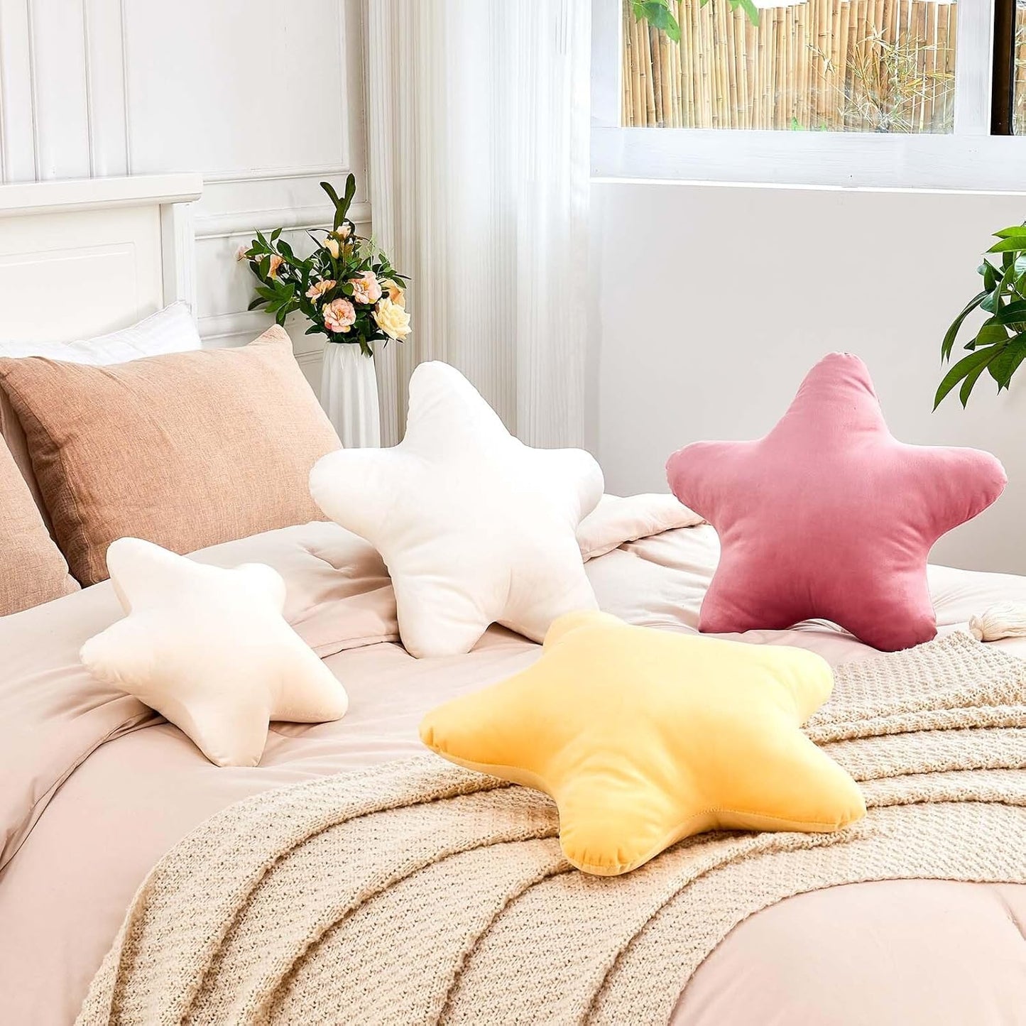 Dusty Pink Star Throw Pillow, Cute Star Pillow Room Decor, Soft 14.9" Star Shaped Decorative Throw Pillow for Bedroom, Star Plush Floor Cushions Pillows