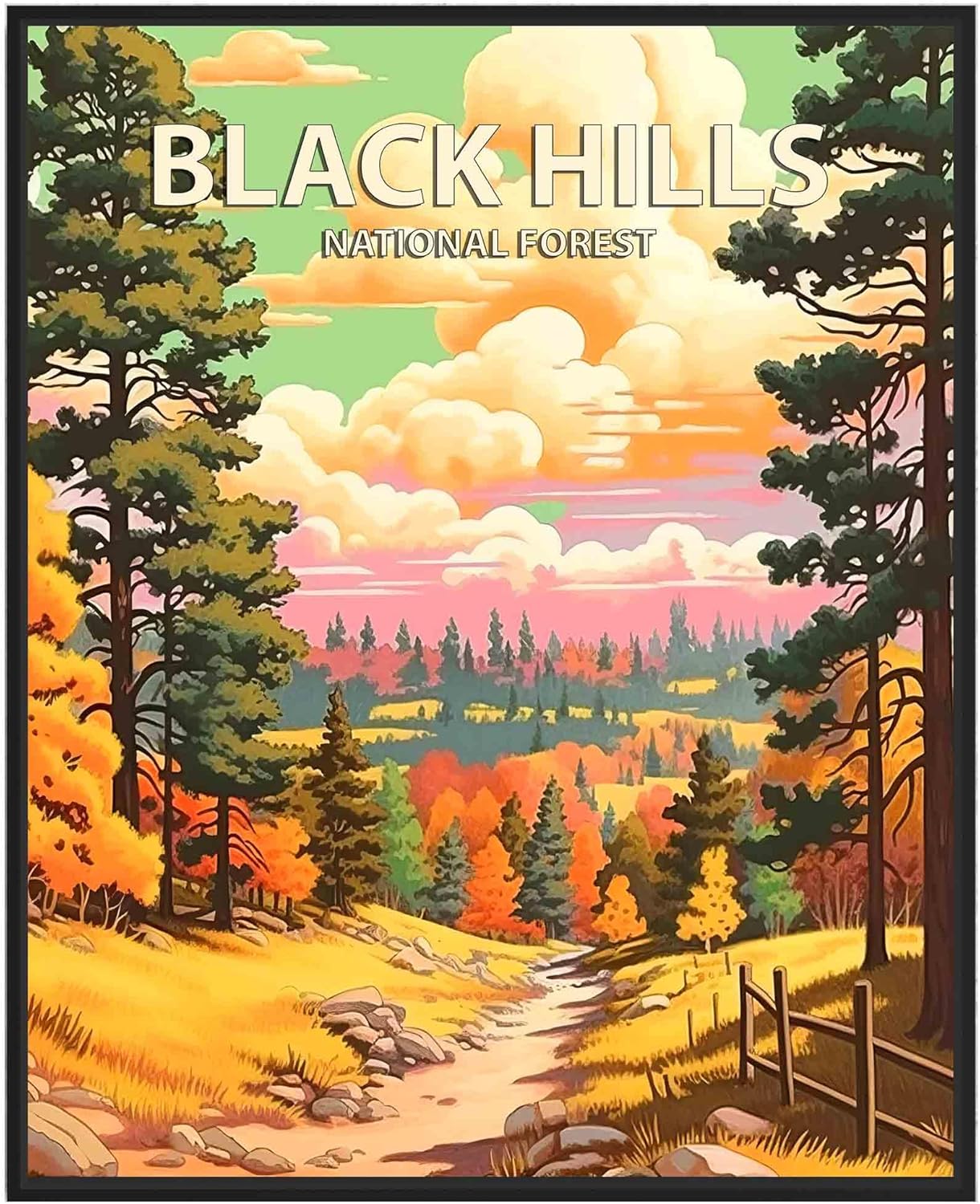 Black Hills National Forest Poster Art Print Retro Mountain Wall Art Poster Vintage Decor Nature Recreation Wilderness Wildlife Decoration, Outdoor Adventure Scenic Beauty Artwork. (Black Hills