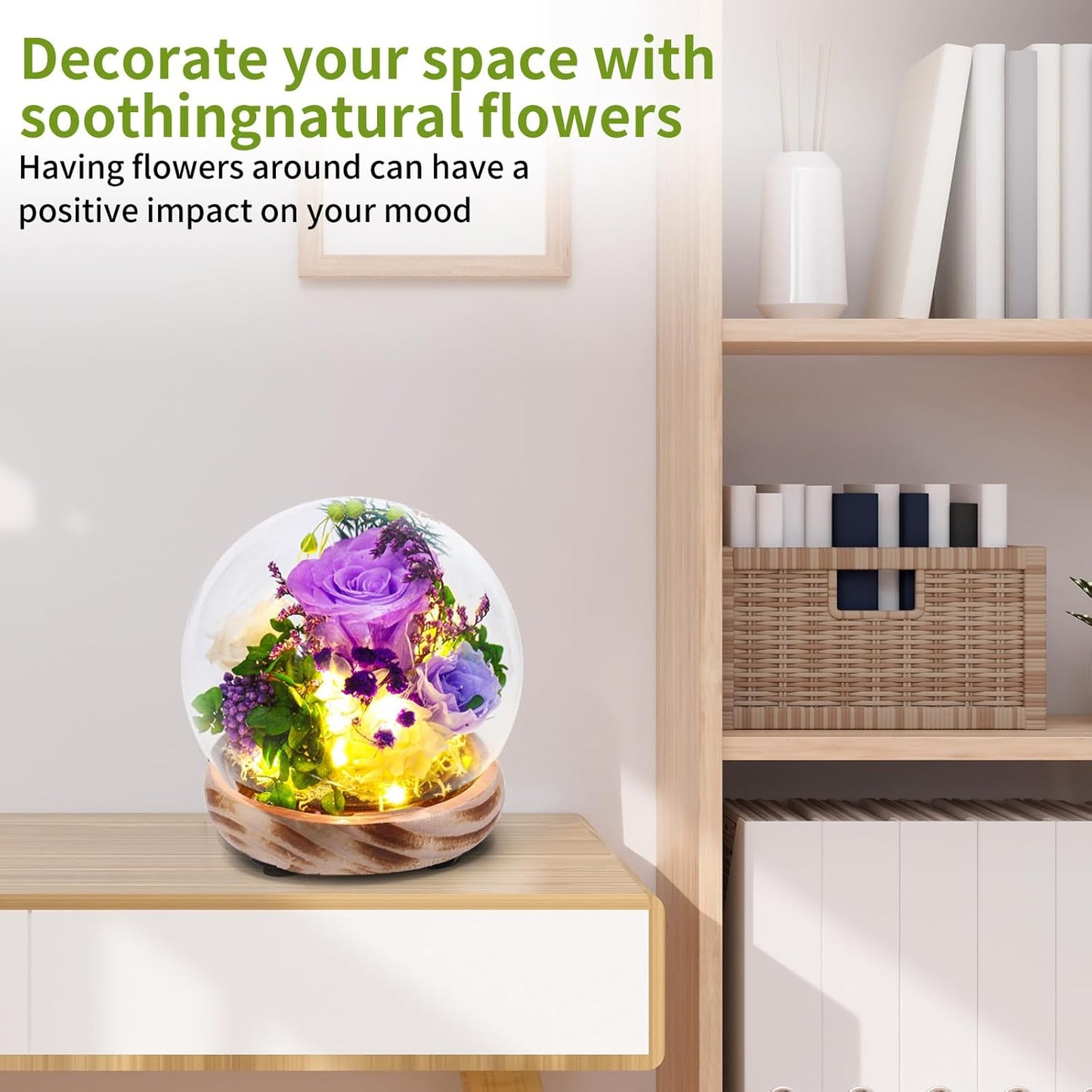 Long Lasting Real Flowers, Birthday Present for Women，Preserved Rose Flowers with Hydrangea and LED Light,Unique Floral Present for Various Festivals, Various Occasions, Home Decoration（Purple Rose）