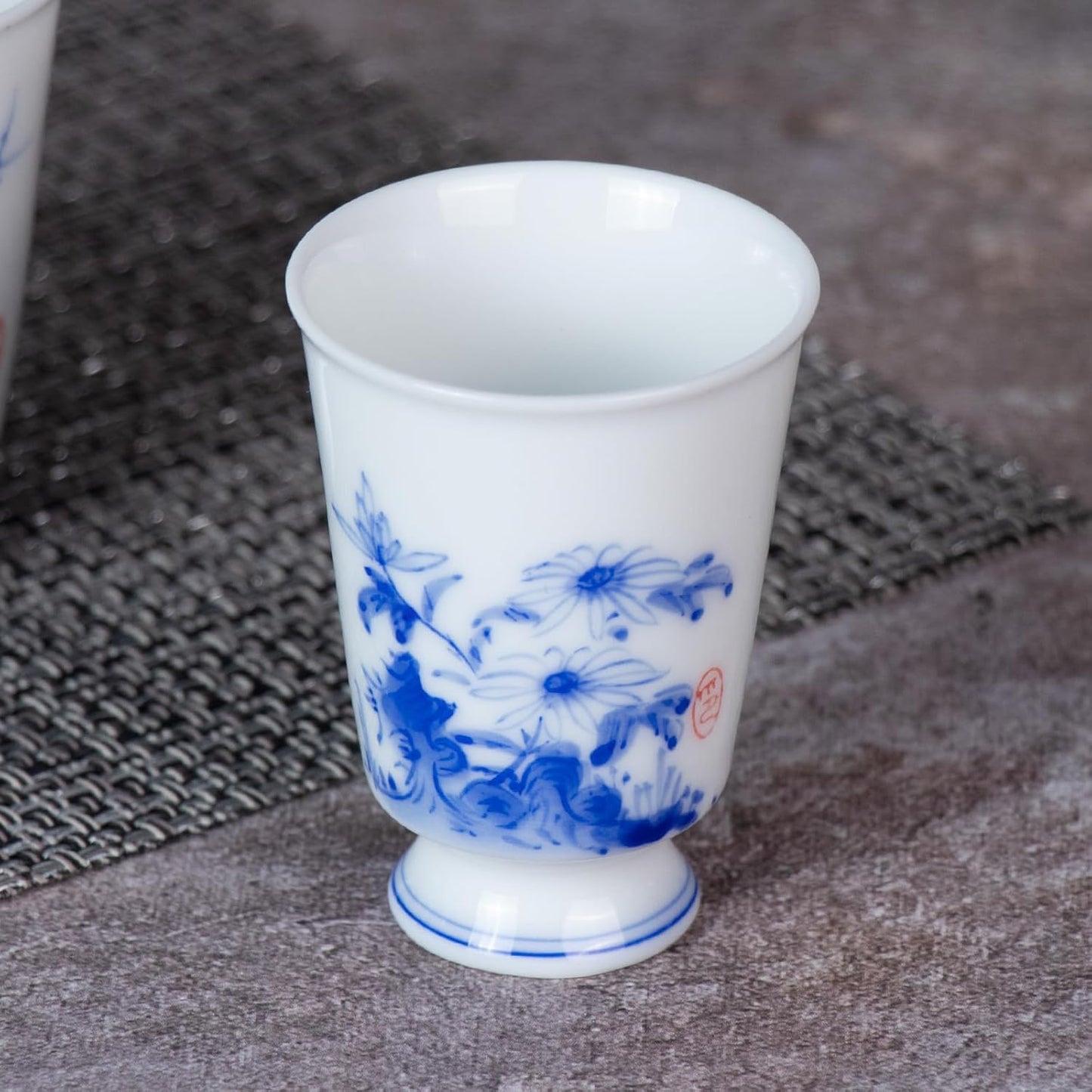 KAMMAK Ceramic Tea Cups Small, Cute Vintage Coffee Cup Set of 2, Porcelain Teacups Espresso Mug, 1.5oz Hand Painted Chinese Afternoon Tea Party Mugs, Birthday Gift for Women Men, High Stone