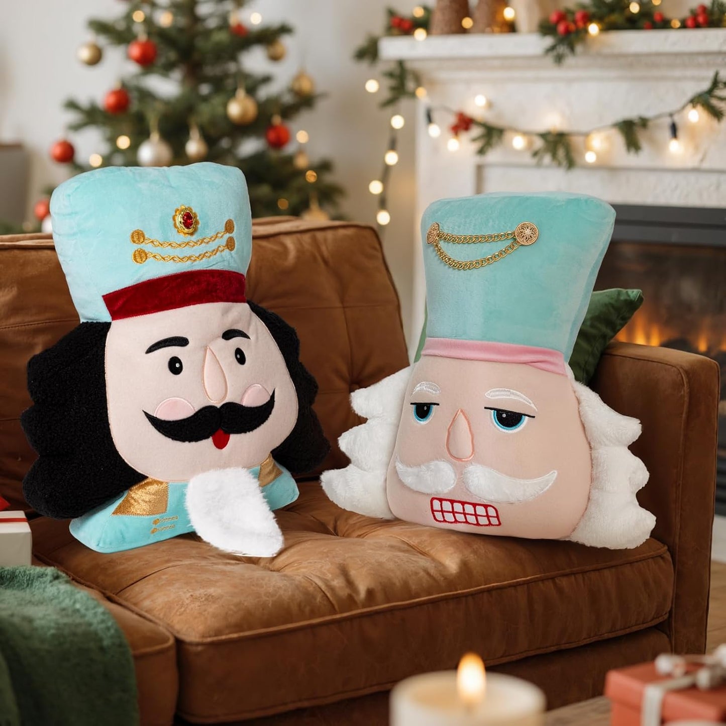 Lanpn Christmas Nutcracker Pillow Set of 2, Christmas Decoration Winter Throw Pillows Soft Cute 3D Shaped Nutcracker Throw Cushion for Sofa Living Room Bedroom Xmas Decor (Blue)