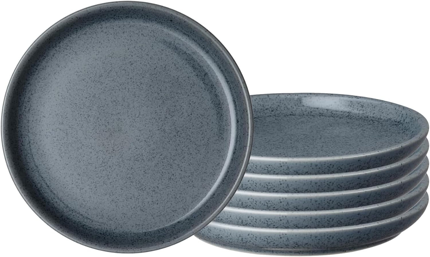 Denby - Dark Gray Speckle Medium Plates Set of 6 - Gray Reactive Glaze Patterned - Dishwasher, Microwave Safe Crockery 8.25" - Ceramic Stoneware Tableware - Chip & Crack Resistant