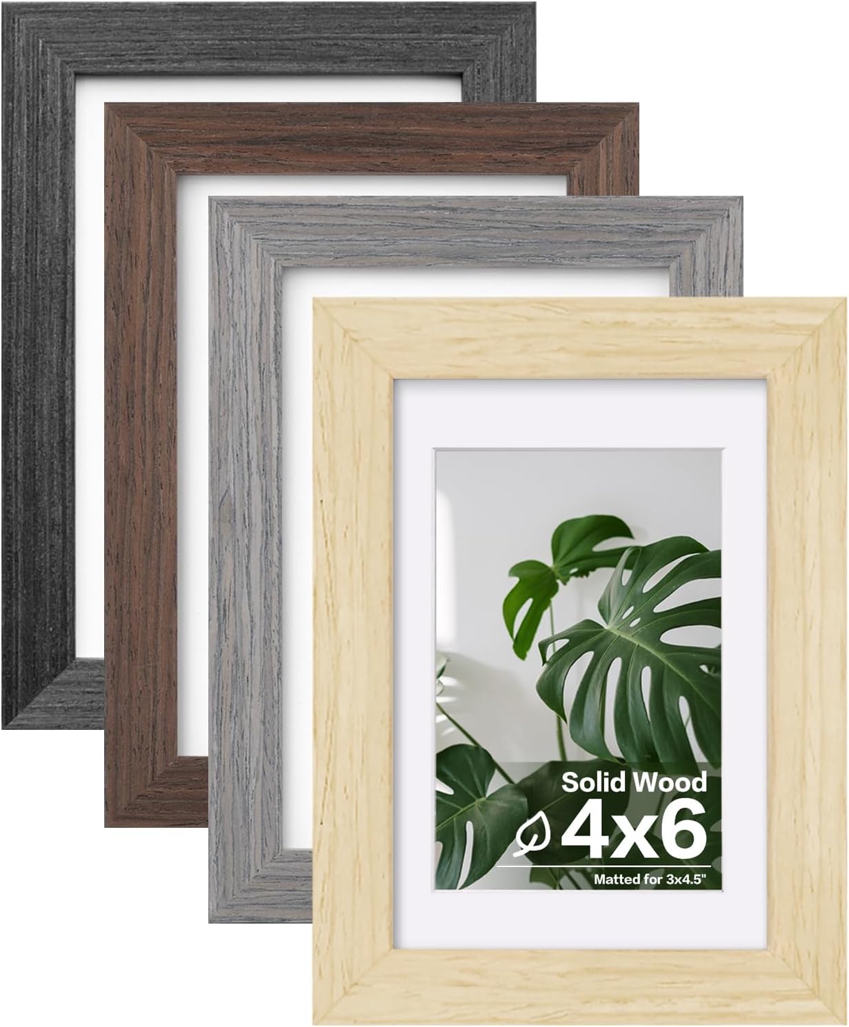 Egofine 4x6 Picture Frame Set of 4, Made of Solid Wood Multicolor Photo Frames Covered by Plexiglass 3.5x5 with Mat or 4x6 without Mat, for Table Top Display and Wall Mounting