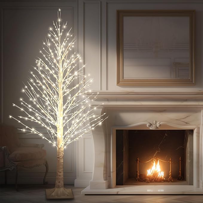 5FT Lighted Birch Tree with Twinkle Lights, 560 LED Warm White Lights with Timer, LED Lighted Christmas Tree for Indoor Outdoor Home Room Wedding Party Christmas Decorations