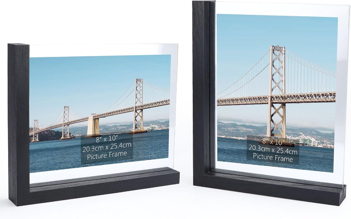 Lavezee 2 Pack 8x10 Picture Frames Made of Black Wooden L-shaped Base with Glass, Double Sided Display Photo Pictures 8 by 10 inch Vertical Horizontal for Tabletop Frame