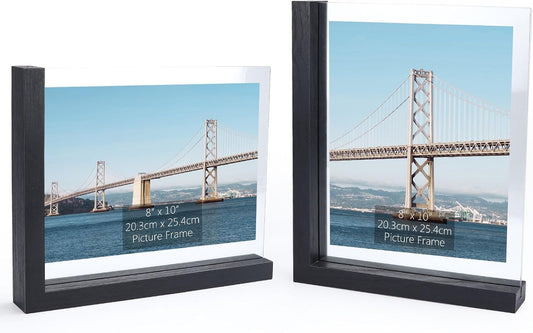 Lavezee 2 Pack 8x10 Picture Frames Made of Black Wooden L-shaped Base with Glass, Double Sided Display Photo Pictures 8 by 10 inch Vertical Horizontal for Tabletop Frame