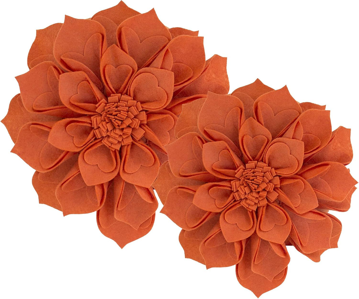 Fennco Styles Handmade 3D Heart-Shaped Petals Flower Decorative Throw Pillow Cover Only - 13" Round Terracotta Floral Pillow Case for Couch, Home Décor and Holiday, Housewarming Gift