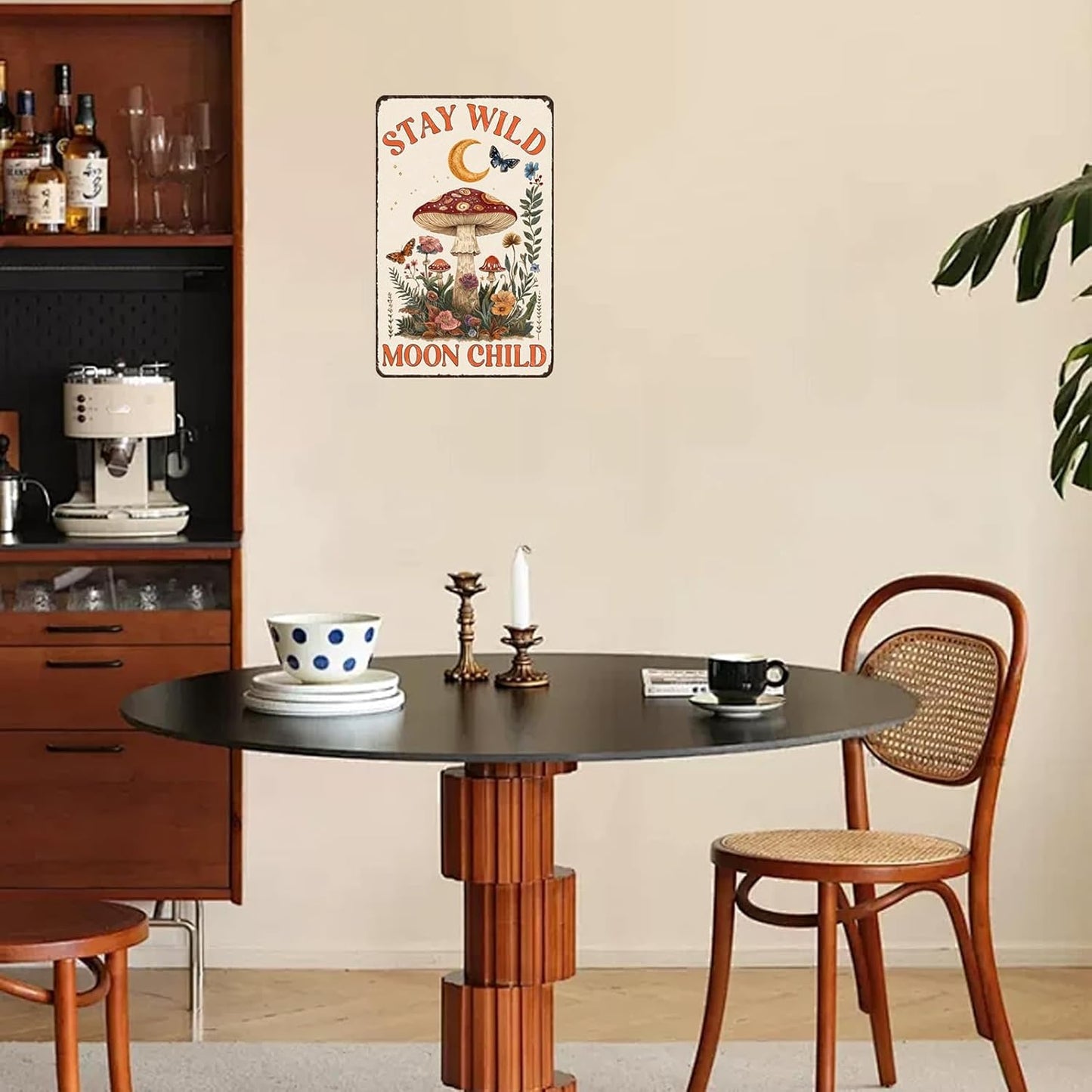 Metal Sign Mushroom Stay Wild Moon Child Funny Tin Sign for Home Cafe Bar Garden Yard Outside Wall Decor 12×8 Inch