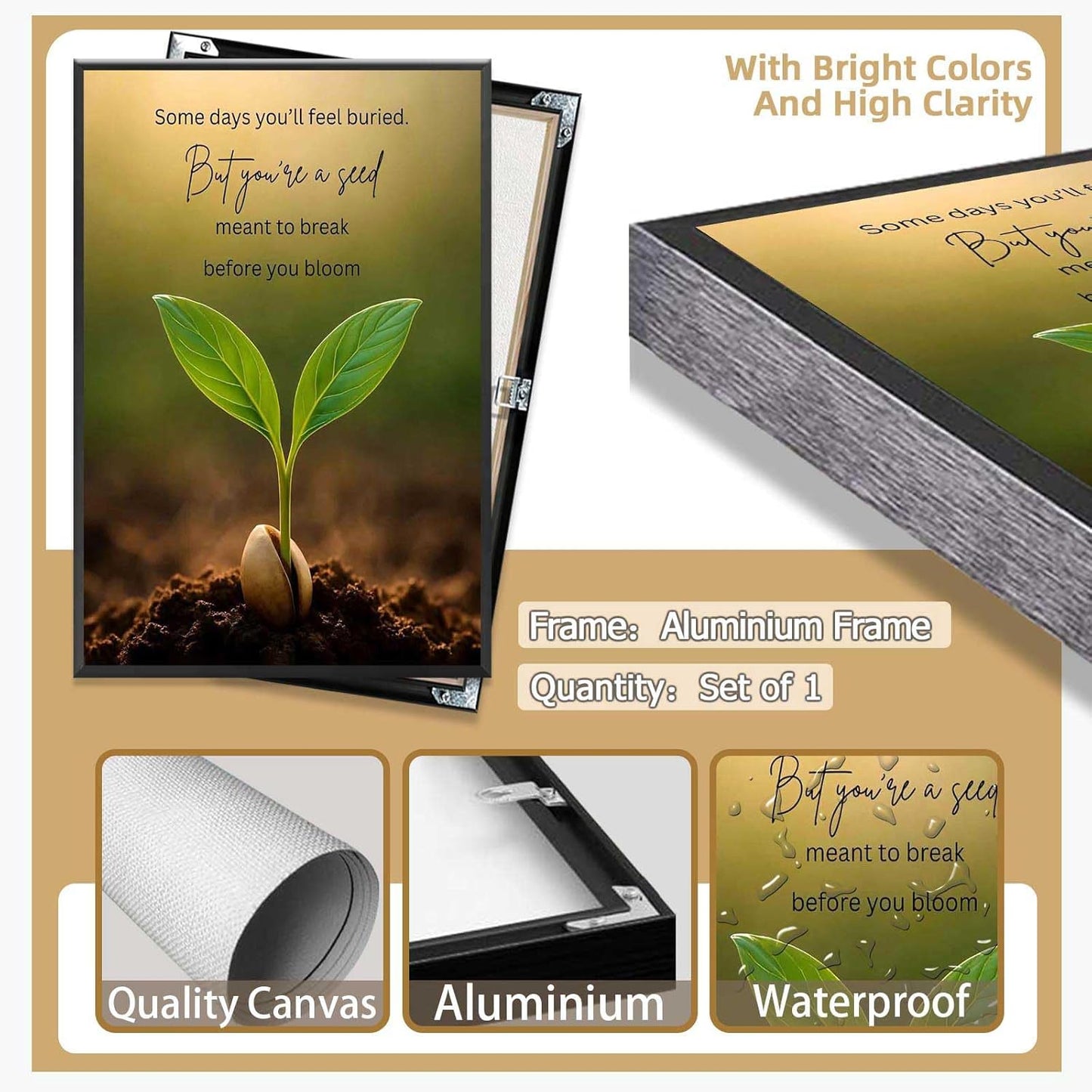 Inspirational Mental Health Poster Growth Mindset Wall Art Inspirational Text Seeds Prints Painting For School Office Wall Decor 12x16in Framed