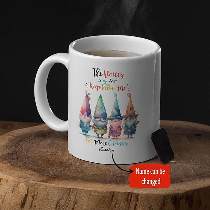 Unique Gnomes Standing Travel Cup, Novelty Gnomes White Mug, Customized Name Gnomes Design Coffee Cup, Personalized Get More Gnomes Tea Mug, Ceramic Cup, Gifts For Gnome Lovers