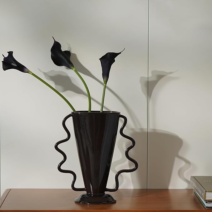 Wild Works Dark Brown Rotary Vase, 9.85” Tall Vintage Decor Vases Medieval Flower Vessel Living Room Entrance Personalized Simple Wabi Sabi Decorative Ornament Ceramic Ornament