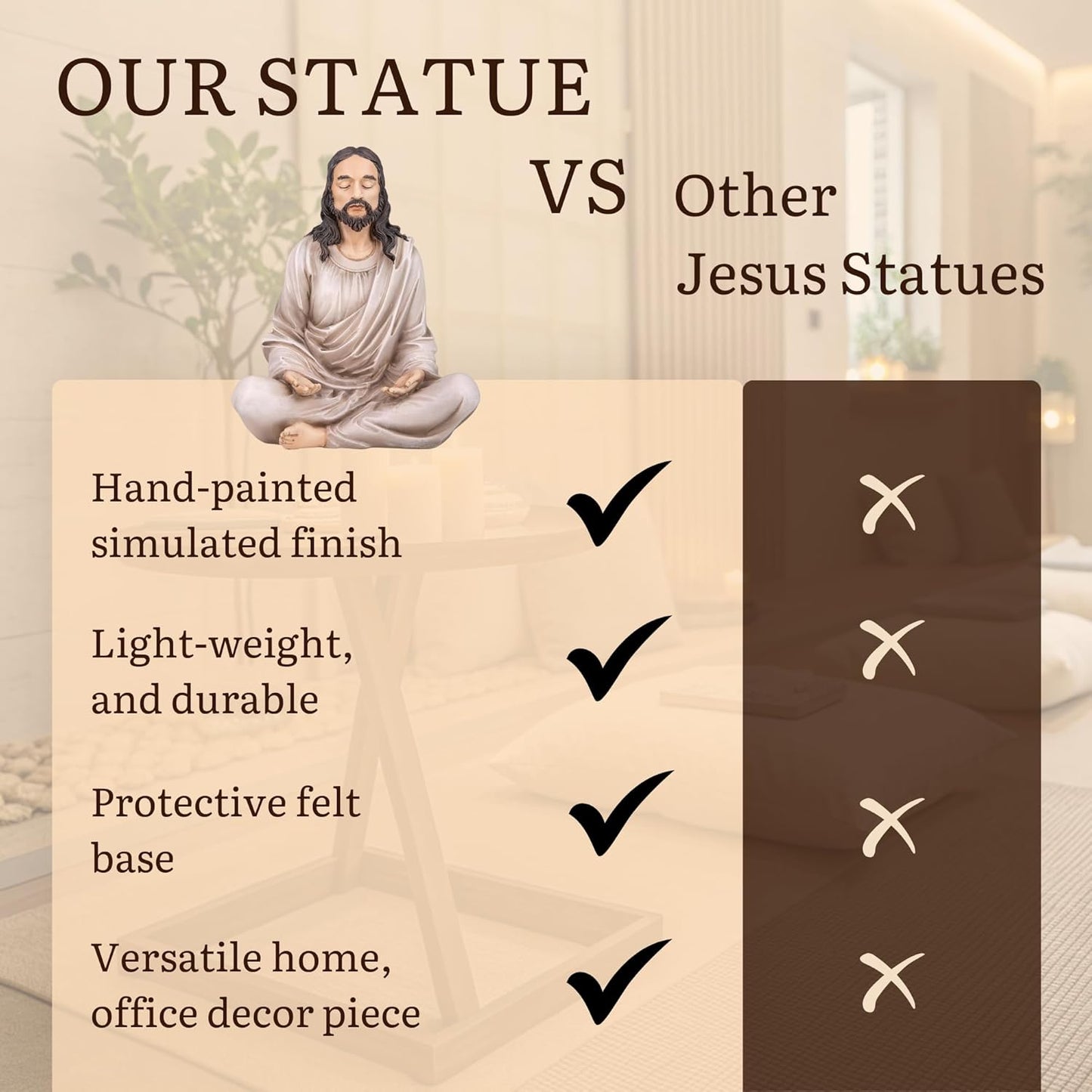 Jesus Statue 10" Natural - Meditation Statue Decor - Jesus Figurine for Any Room - Great Gift for Christians or Spiritual Friends.