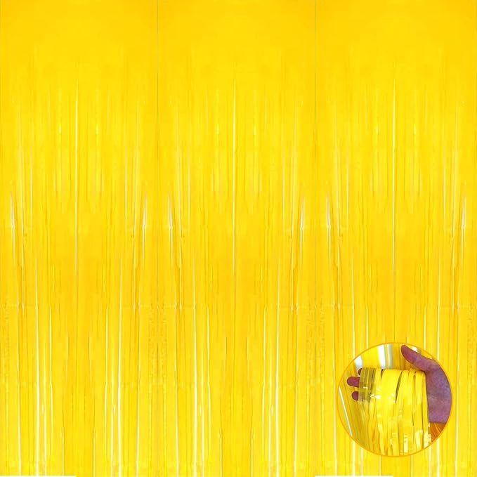 Pack Yellow Foil Fringe Curtain Backdrop 3.3Ft x 9.8Ft Metallic Tinsel Foil Fringe Streamers Curtains Photo Booth Wedding Thanksgiving Birthday Christmas Halloween Party Decoration
