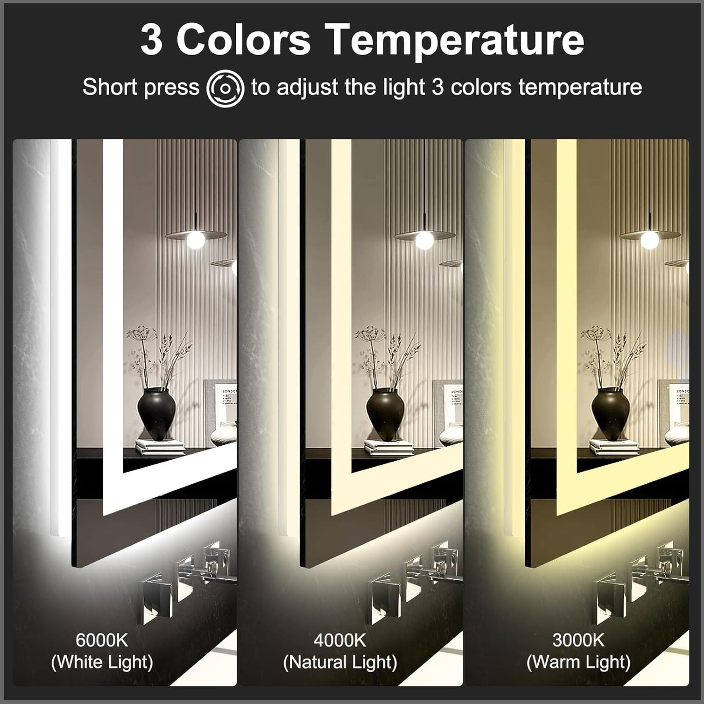 LED Mirror for Bathroom 24x36 Lighted Bathroom Vanity Mirrors with Lights, Brighter Frontlit and Backlit Anti-Fog Mirror, Tempered Glass, Dimmable 3 Colors Light Modes, Memory Function