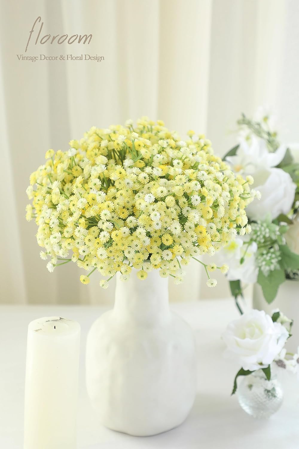 Floroom 18pcs Artificial Babys Breath Gypsophila Greenery Sprays, Real Touch Canary Yellow Fake Flowers for Wedding Bouquets Centerpieces Floral Arrangements and Decorations