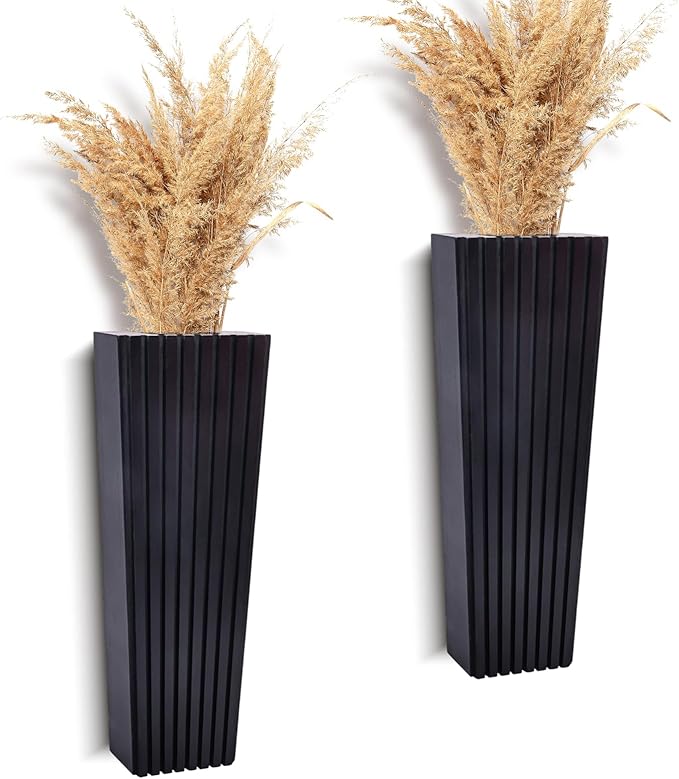 2PCS Wood Wall Planter for Indoor Plants, Wooden Hanging Planter for Dried Flowers and Artificial Greenery Plants,Wooden Pocket Vases,Modern Farmhouse Wood Wall Decor(Black)