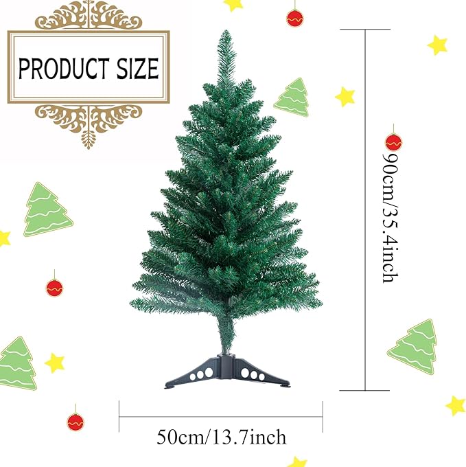 3FT Artificial Christmas Tree, Green Tabletop Christmas Tree with Metal Stand 160 Branch Tip Mini Xmas Pine Tree for Party Supplies Indoor Outdoor Holiday Home Decoration