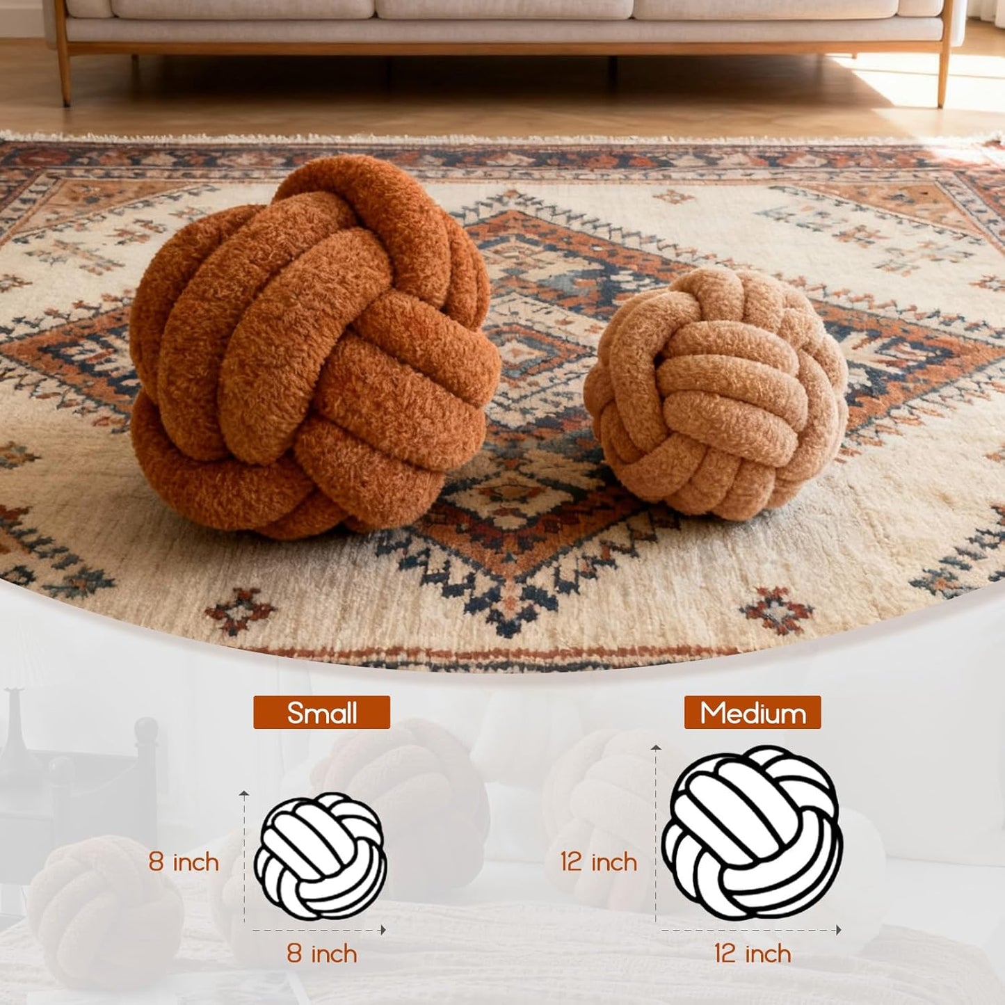 Knot Pillow Ball Plush - Decorative Throw Pillows for Bed Relieve Stress, Round Knot Cushion for Sofa Decor Pet Toy, Brown 12 inch