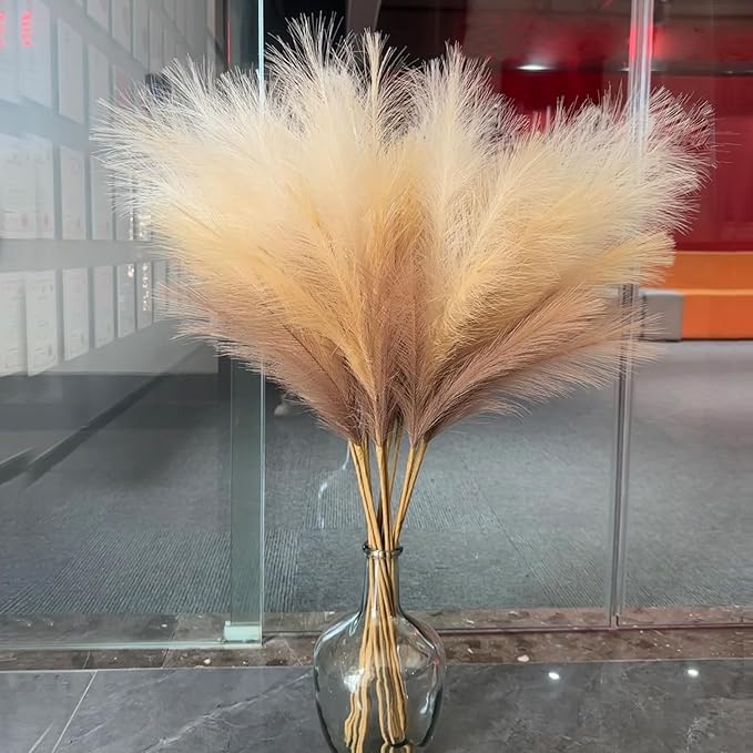 38" 10 Stems Faux Pampas Grass Decor - Tall Pampas Grass for Floor Vase, Boho Home Wedding Mothers Day Decoration (Beige Mixed)