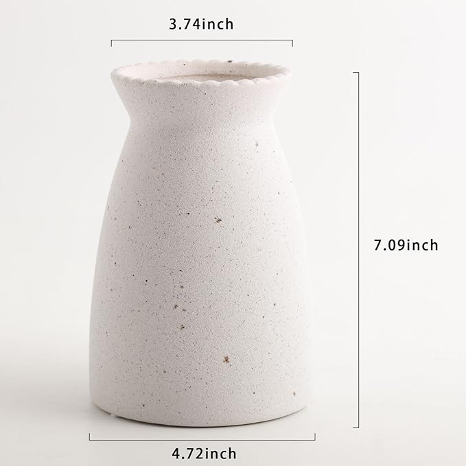 hjn White Flower Vase- Ceramic Vase for Decor, White vase for Flowers, Modern Vases for Living Room/Home Decor Accents/Entryway/Mantel/Bookshel-Frosted White