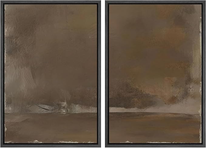 SIGNFORD Framed Canvas Print Wall Art Set Muted Earthy Abstract Landscape Illustrations Modern Art Decorative for Living Room, Bedroom, Office - 16"x24"x2 Black