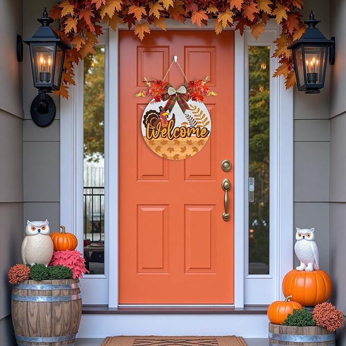 3D Welcome Fall Sign,Turkey Door Hanger Autumn,Hello Fall Door Wreath,Thanksgiving Day Wall Decoration,Maple Leaves Harvest Turkey Porch Sign for Home Farmhouse Yard Indoor Office Party