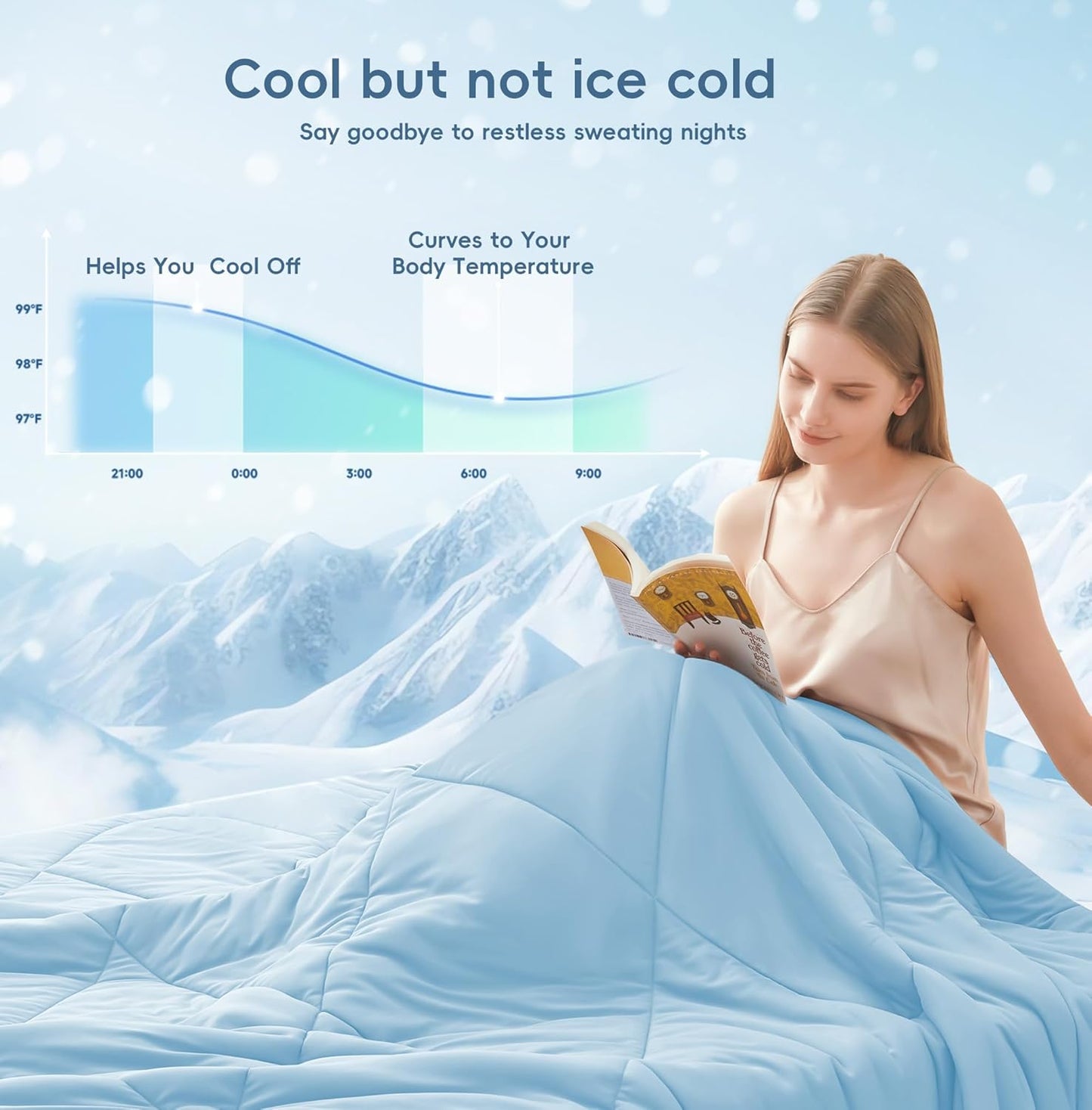 MASVIS Cooling Comforter King Size - Blue Lightweight Summer Cooling Blanket for Hot Sleepers Night Sweats, Double-Sided Cool Touch Soft Breathable Comforters, Q-Max 0.4 Cold Tech Ice Blanket 108"x90"
