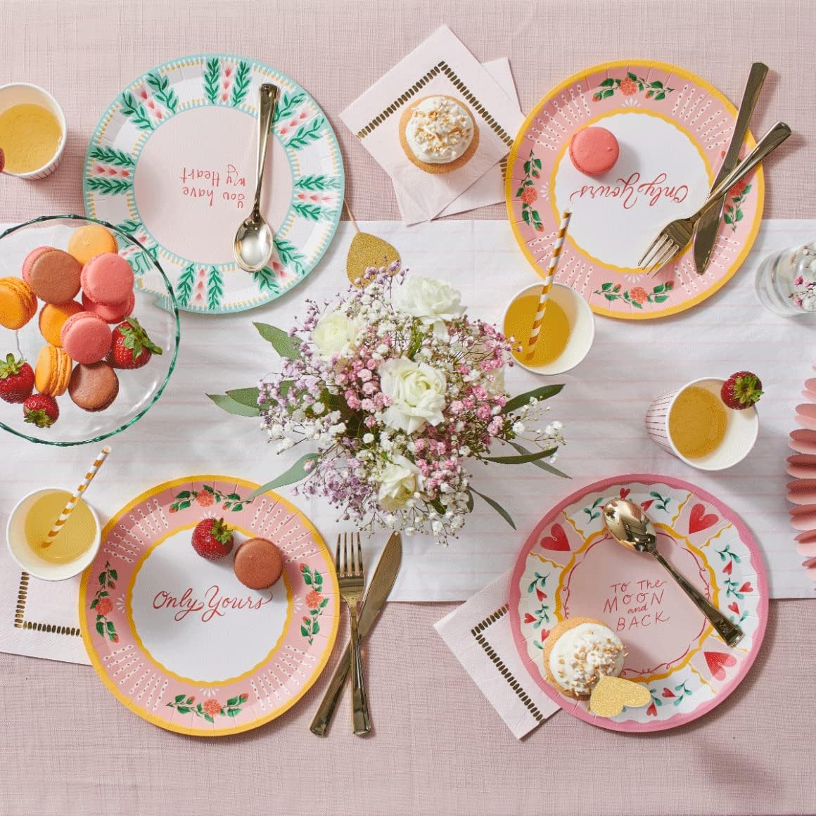 Coterie All You Need Is Love Paper Plates - Heart/Floral Designs for Valentine's Decorations | 9.25' Fancy Plates | 2 Designs per Pack