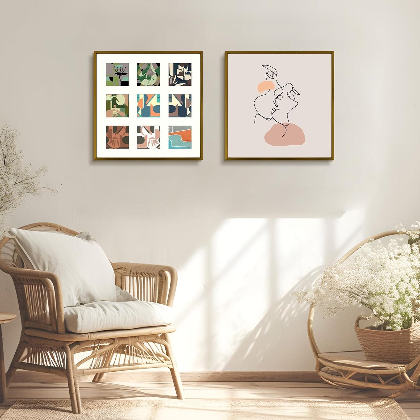 Frametory - 16x16 Aluminum Collage Picture Frame - Display 4x4 Pictures with 9 Openings Mat - Real Glass Front - Horizontal/Vertical Wall Mount - Bronze 1 Pack