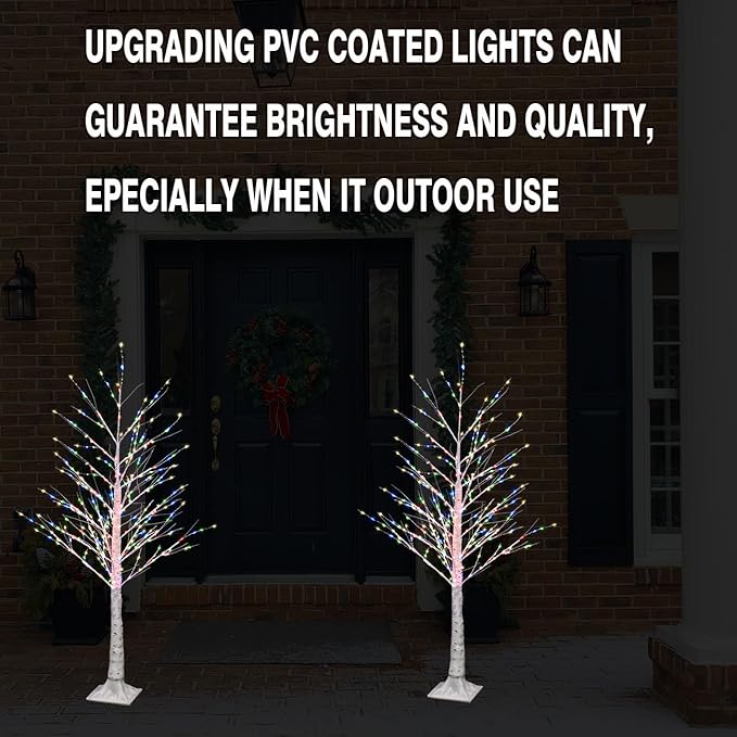 2pack 4FT 240 LED Christmas Birch Tree Multicplor Lights with Twinkle Lights, Twinkling or Steady Function for Selected, Birch Tree with LED Lights for Indoor Outdoor Christmas Tree Decorations