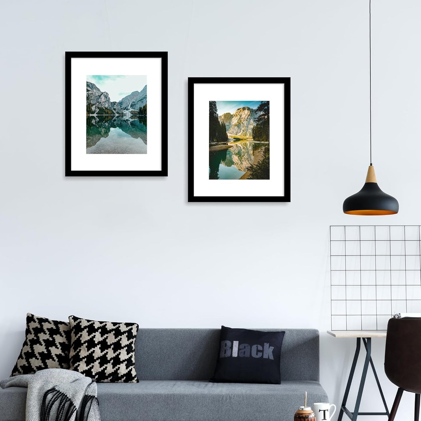 iRahmen 16x20 Picture Frame Set of 2 with Plexiglass, Black Poster Frame Display 11x14 Picture with Mat or 16 x 20 Without Mat, Wood Photo Frame for Horizontal or Vertical Wall Mounting