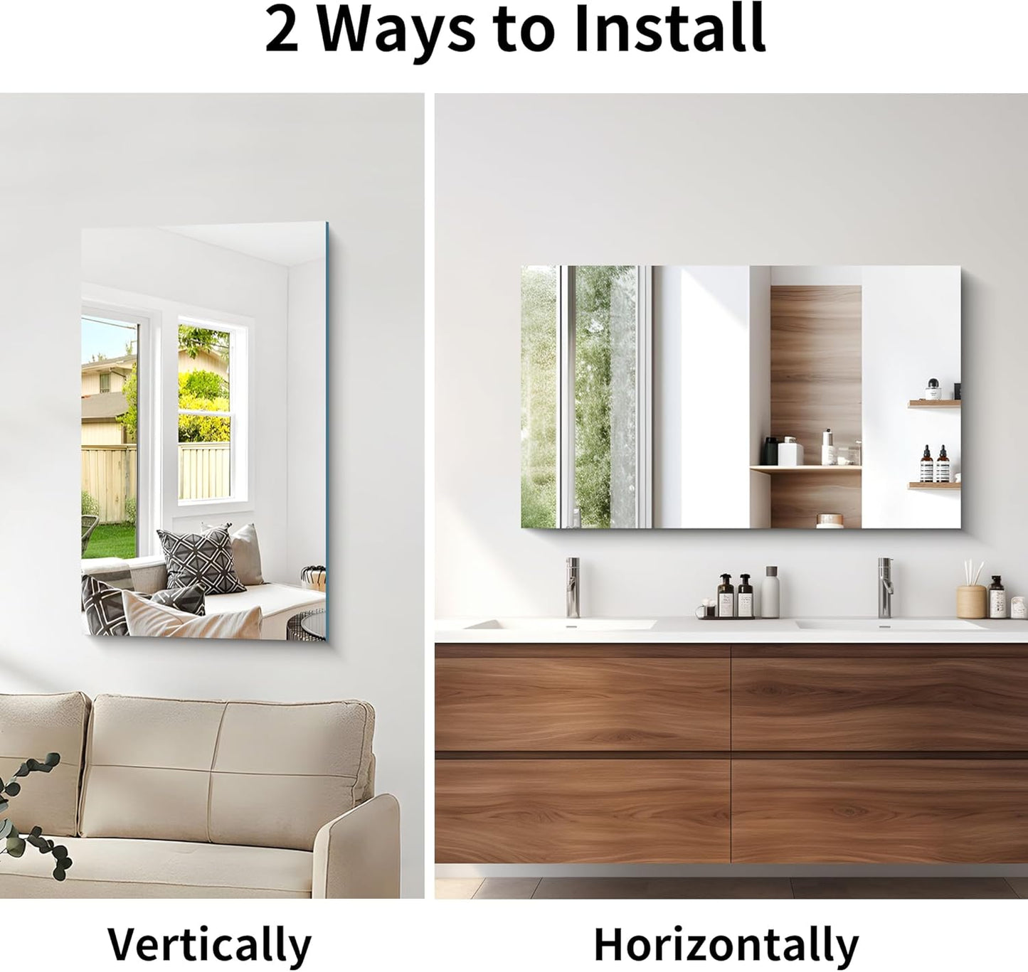 Frameless Mirror, 24x40 Inch Rectangle Bathroom Mirrors for Wall, Upgraded Shatterproof Large Vanity Mirror Over Sink with Polished Edge for Bathroom, Bedroom, Living Room and Entryway