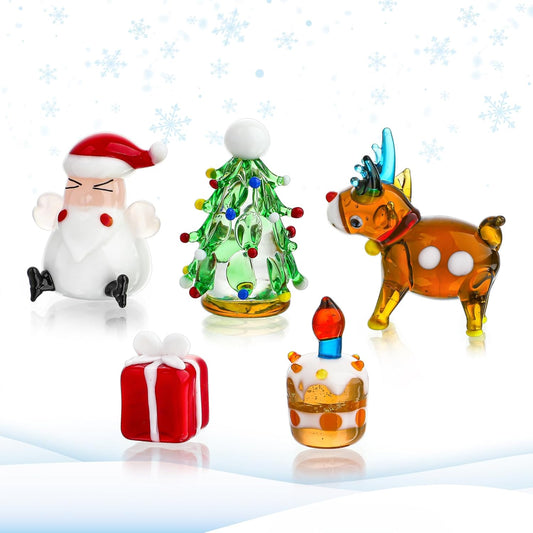 H&D HYALINE & DORA Set of 5 Blown Glass Christmas Figurines Miniature Christmas Holiday Figurines Handmade Christmas Ornaments Table Centerpiece for Home Decorations