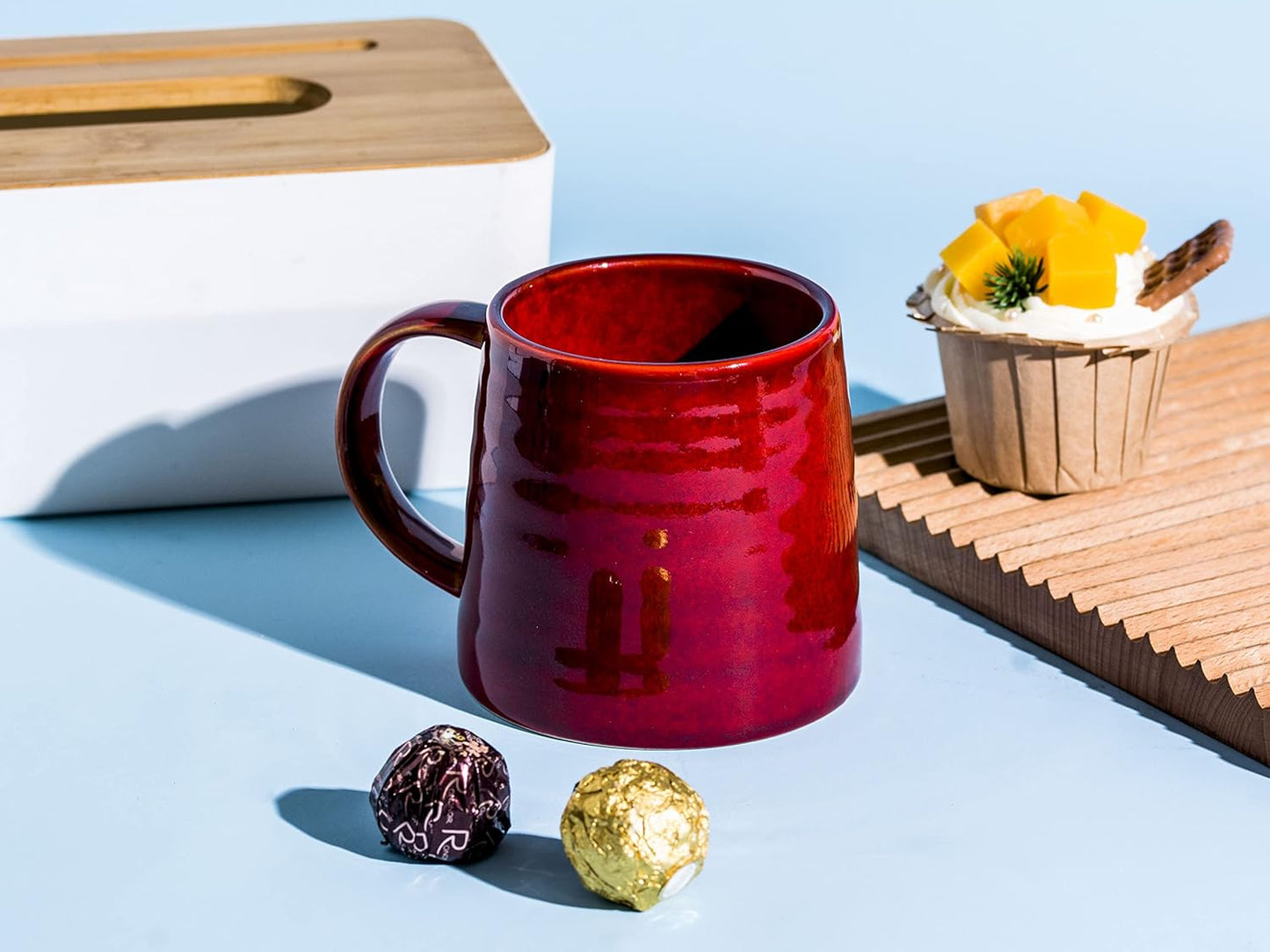 Large Ceramic Coffee Mugs, Handmade Pottery Mug, Tea Cups with Handle for Office and Home, 16 oz, Dishwasher and Microwave Safe (Red)