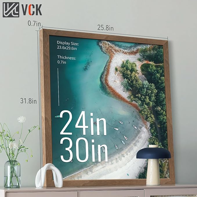 VCK 24x30 Poster Frame 3 Pack - Brown Walnut, Exclusive Natural Wood Grain Solid Wood Picture Frame, Wall Hanging