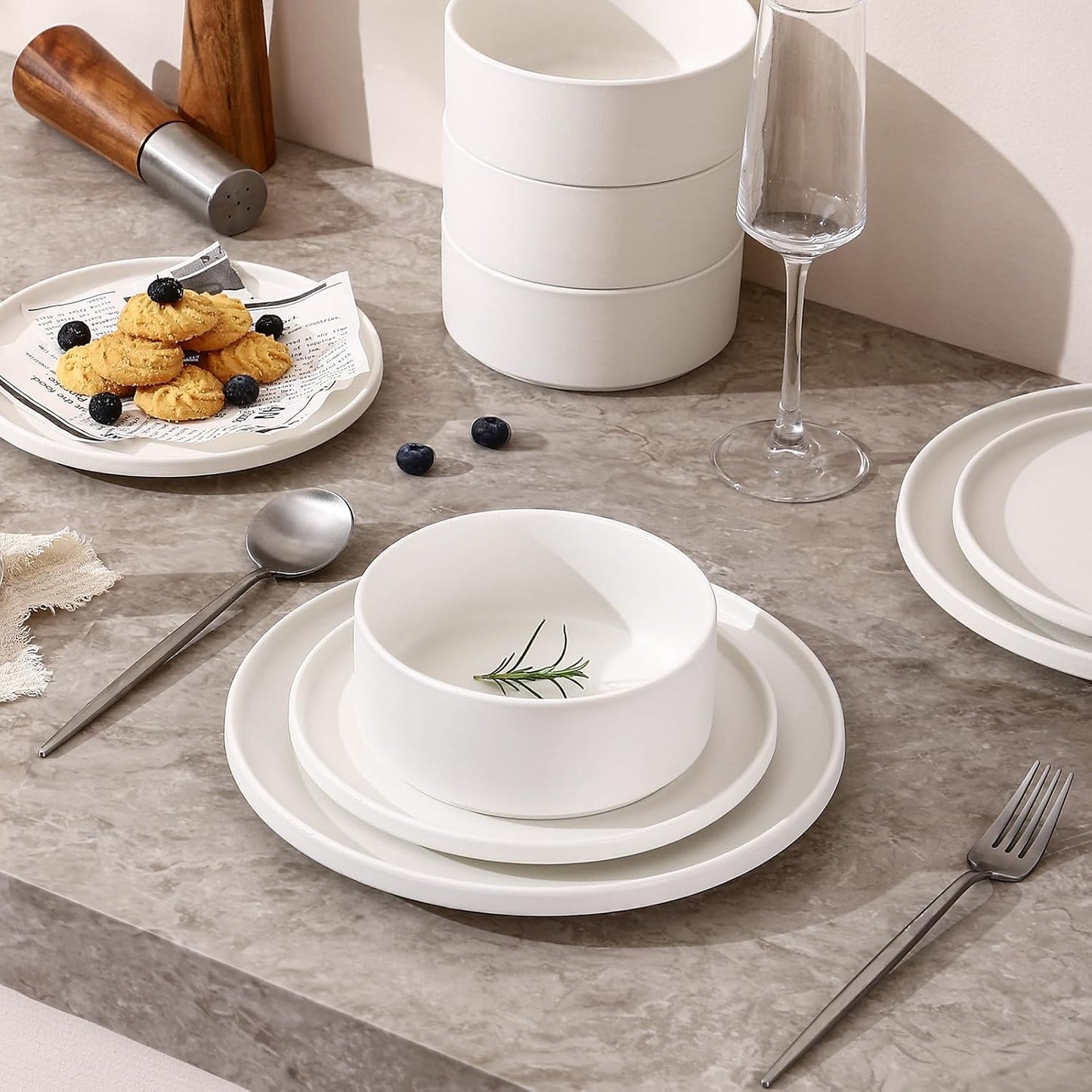 GZG Ceramic Salad Plates Set for 4,8 Inch Stoneware sets,Small Plates for Salads,Desserts,Appetizers,Microwave, Dishwasher,Oven Safe Serving Dish Set,Scratch Resistant,Ivory White