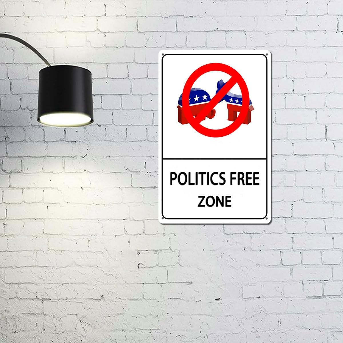 No Politics Zone Metal Sign - Politics Free Zone Wall Art for Home, Office, or Workplace, No Political Talk Sign, 8"x12" Tin Poster