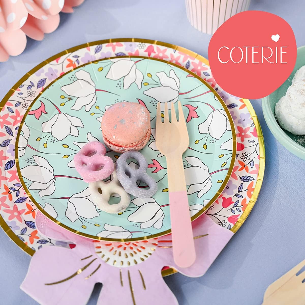 Coterie Full Bloom Floral Paper Plates (Set of 10) - Disposable 7.25" Small Spring Plates for Tea Party, Bridal Shower, Garden Baby Shower Decorations | 2 of Each Design