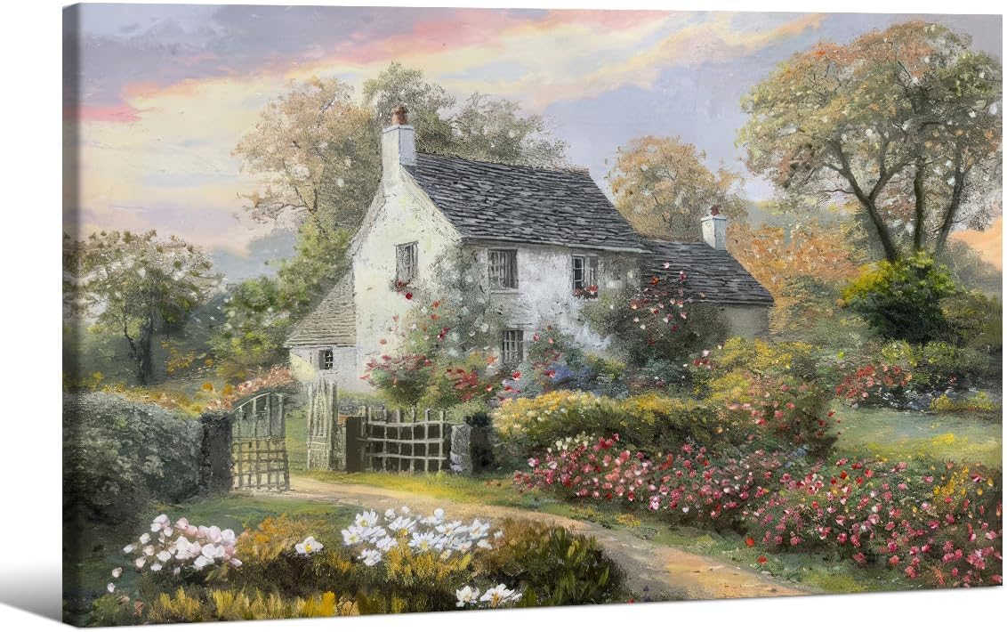 French Country Oil Painting Wall Art Farmhouse Cottage Garden Posters 16x24 inch Framed Classical Vintage Nature Landscape Prints for Living Room Bedroom Wall Decor