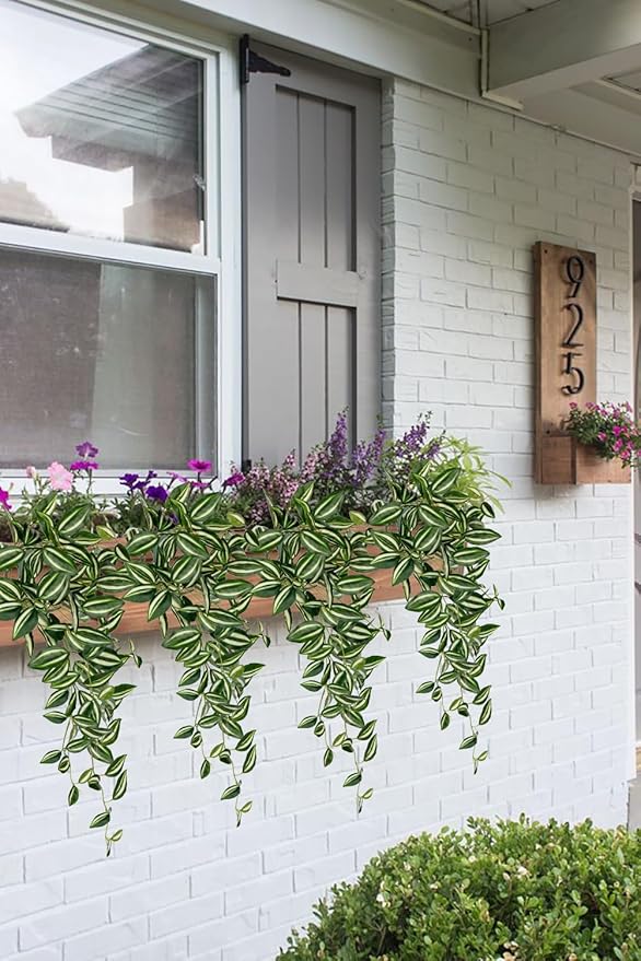 DILATATA Fake Hanging Plants Artificial Hanging Plants 26" Faux Wandering Jew Hanging Leaves Plants for Wall Shelf Home Indoor Outdoor Decor - 2 Pack