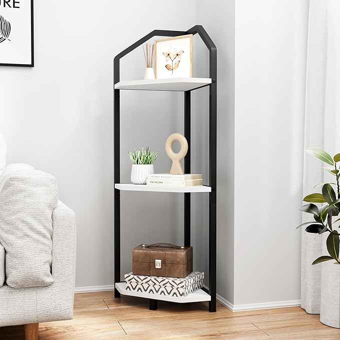 Fun Memories 3 Tier Corner Shelf, 40” Corner Shelf Stand, Corner Bookshelf Plant Stand, Storage Shelf for Bathroom, Living Room, Kitchen,Home Office, White