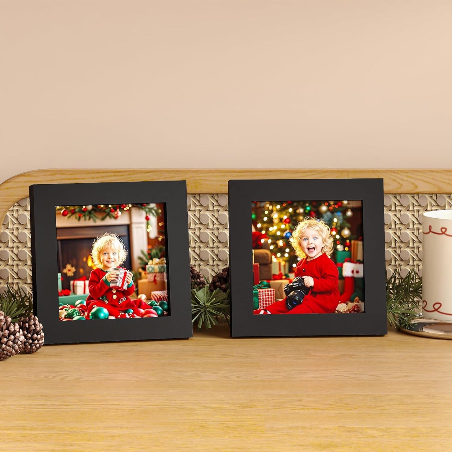 KINLINK 4x4 Picture Frame, Black Square Solid Wood Frames for Pictures 4x4 without Mat, Wall and Tabletop Display Photo Frames Black 4 Pack