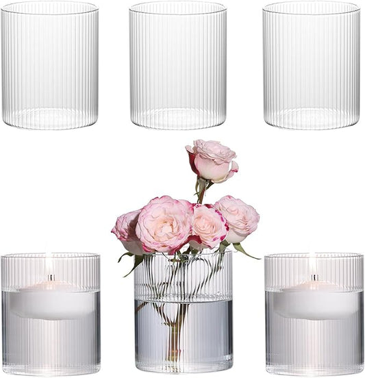 Glass Cylinder Vases for Centerpieces - 4 Inch Small Flower Vase for Wedding Decorations, Clear Glass Flower Vases Floating Candle Holder for Table Centerpiece Wedding Home Decor (6 Pack)