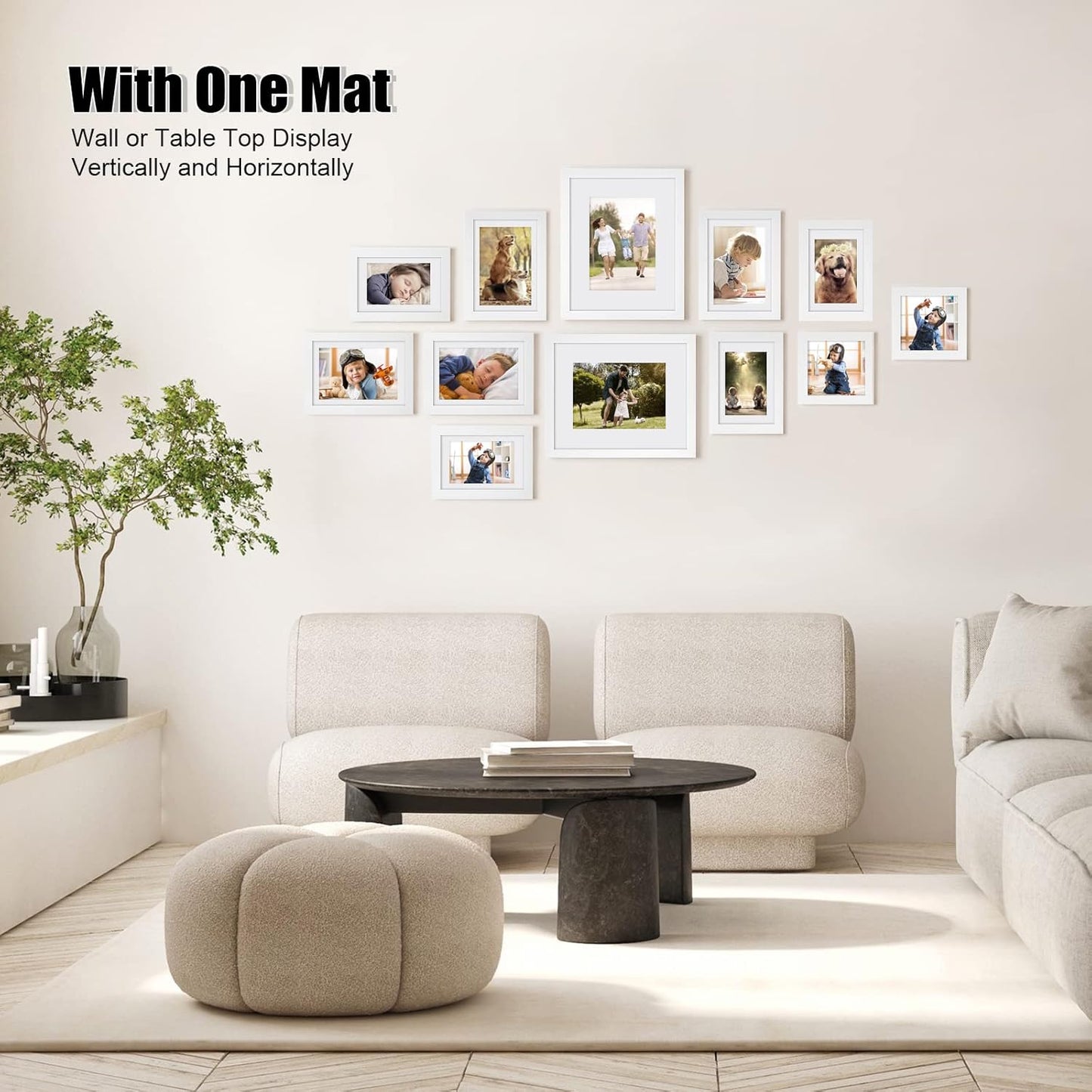 Egofine Picture Frame Set 12 Pack, Picture Frames Collage Wall Decor with Two 8x10, Four 5x7, Four 4x6, Two 4x4, Photo Frames for Wall and Tabletop, Made of Solid Wood, Covered by Plexiglass, White