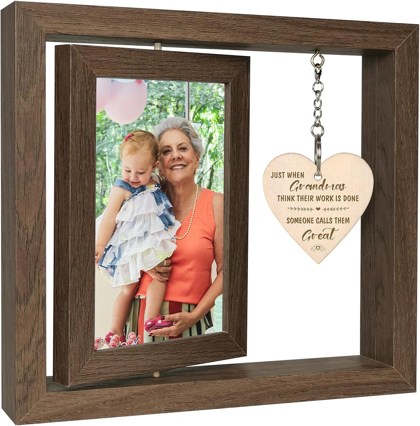 Great Grandma Gifts - Rotating Wooden Great Grandma Picture Frame for Two 4x6 Photos - Glass Cover, Gift Box Included - Just When Grandmas Think Their Work Is Done, Someone Calls Them Great