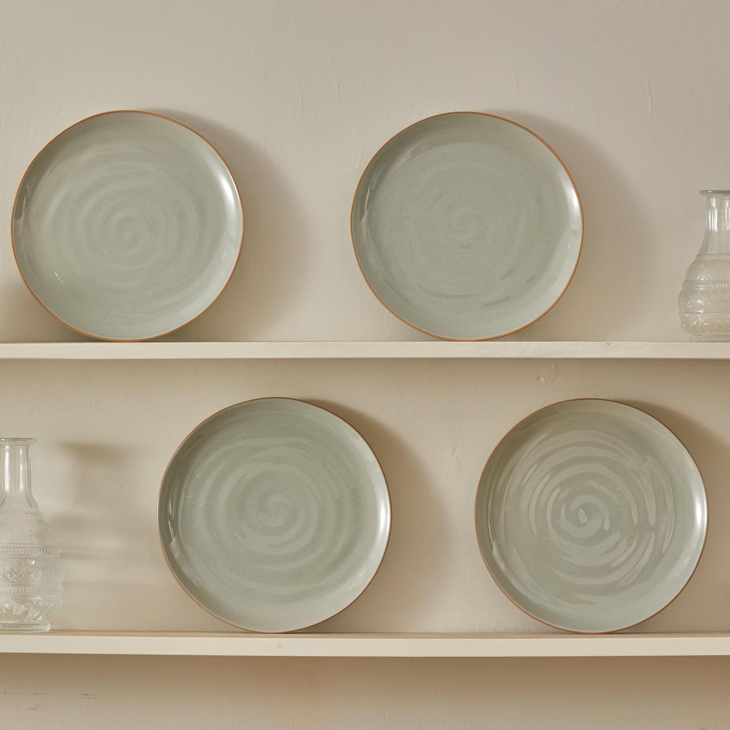 Bico Light Sage Green 10 inch Stoneware Dinner Plates Set, Set of 4, Microwave and Dishwasher Safe, for Main Course, Steak, Pasta