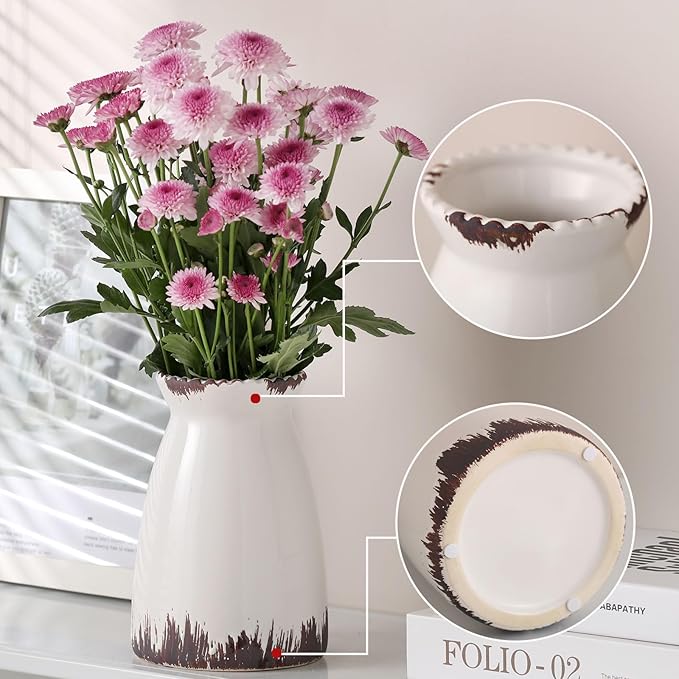 hjn White Flower Vase- Ceramic Vase for Decor, White vase for Flowers, Modern Vases for Living Room/Home Decor Accents/Entryway/Mantel/Bookshel