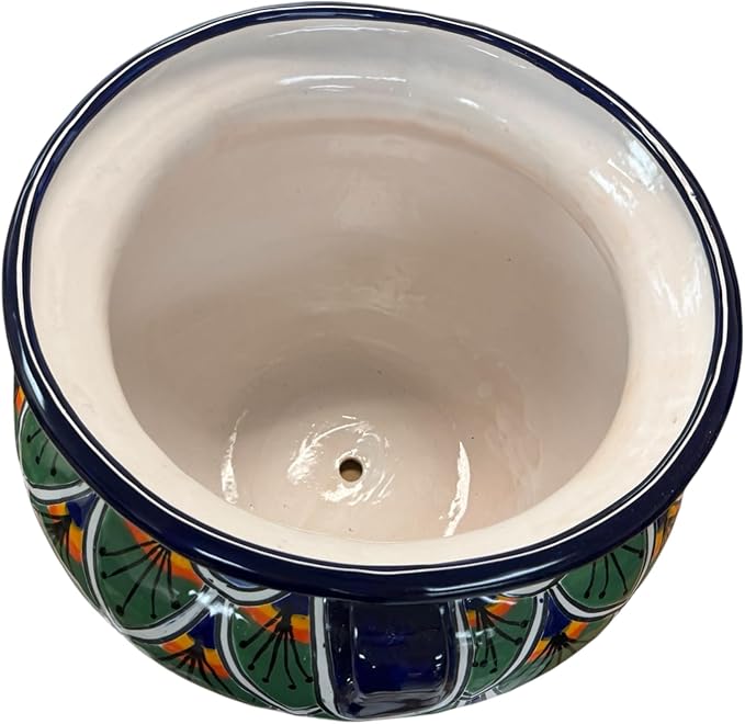 Talavera Michoacana Planter XL Pot Folk Art Multicolor Mexican Pottery Home Decor Hand Painted Garden Indoor Handmade Outdoor 18.5" (Green Multicolor)