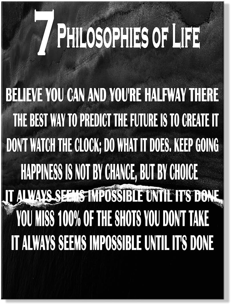 GoForArt Motivational Canvas Wall Art, Famous Quote Inspirational Prints Wall Decor, 7 Rules Of Life Art Print for Office Living Room, Black Positive Poster Bedroom Dining Room Artwork Home Decoration